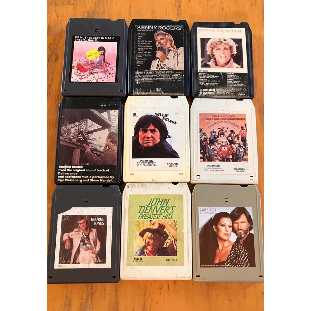 Mixed 8-Track Tape Lot Country Folk 9pc Multicolor Vintage Music Collection